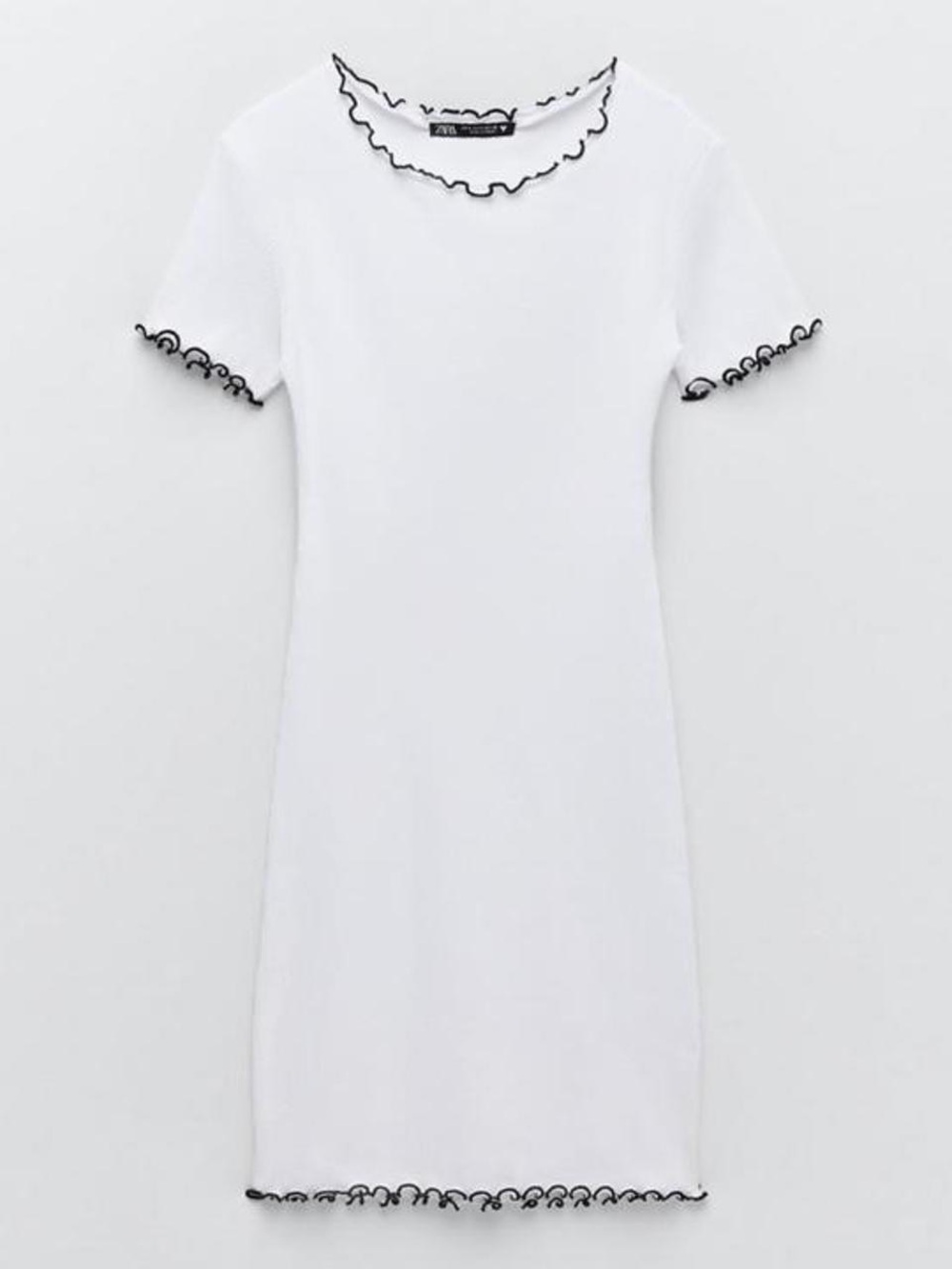 Zara White Short-Sleeve Knit Dress with Black Trim